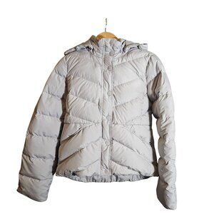 J.Crew Women’s Gray Puffer Jacket Hooded Med Quiet Luxury Streetwear Après-Ski